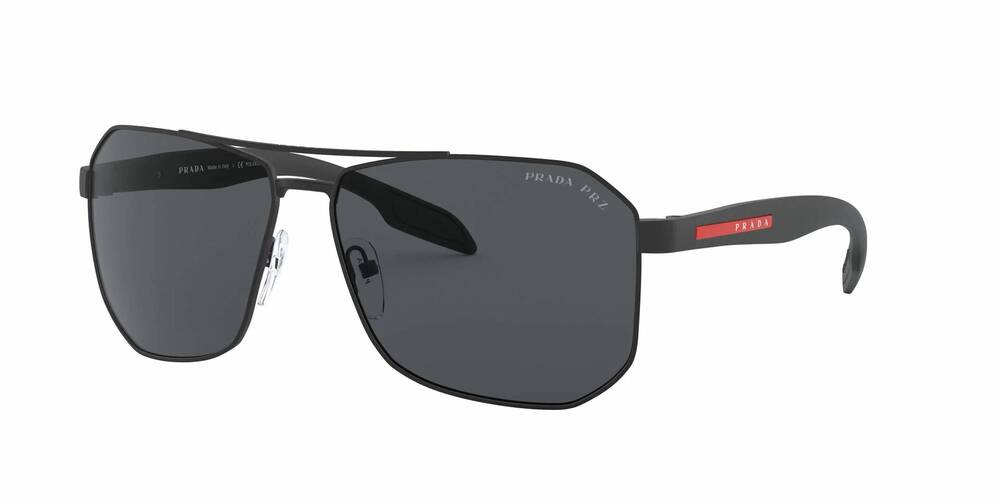 NEW PRADA men's linea rossa ps 51vs pilot sunglasses in black rubber - grey - po